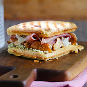 Sandwiches with ham and mushrooms