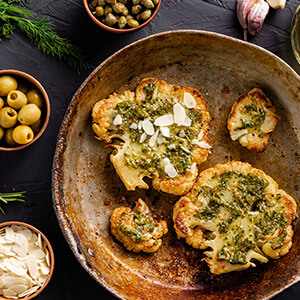 Cauliflower with pesto alla genovese with taggiasca olives
